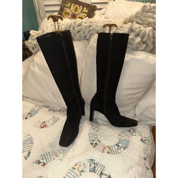VINTAGE 80s 90s RICHARD TYLER BLACK SUEDE HIGH HEEL BOOTS 8 - Picture 11 of 11